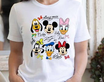 Camiseta retro con firmas de Mickey y sus amigos, camiseta mágica de Disney, camiseta con personajes de Disney, regalo de Mickey y compañía, camiseta de vacaciones en Disneyland