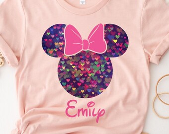 Bokeh Heart Minnie Disney Personalized Shirt, Minnie Mouse Name Shirt, Disney Love T-Shirt, Custom Name Disney Shirt, Disney Family Shirts