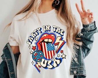 Retro Party in The USA Shirt, Trendy Celebration Shirt, 4th of July Shirt, American Flag Shirt, Memorial Day, USA Shirt, Trendy Summer Shirt