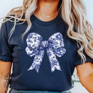Coquette Bow Shirt, Blue Bow Shirt, Blue Ribbon Sweatshirt, Girly Aesthetic T-Shirt, Cute Coquette Bow T-Shirt, Floral Blue Bow Shirt