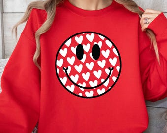 Happy Face With Hearts Sweatshirt, Funny Love T-Shirt, Valentine's Day Face T-Shirt, Happy Face Shirt, Hearts Valentines Shirt