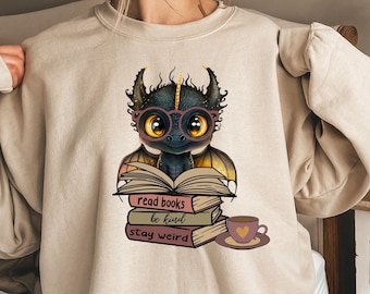 Book Lover T-Shirt, Cute Dragon Reading Shirt, Read Books Sweatshirt, Dragon lover Shirt, Dragon Sweatshirt, Book and Coffee Shirt
