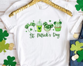 Disney Snacks St Patrick's Day Shirt, Mouse Ears Sweatshirt, Disney Latte Drink T-Shirt, Lucky Shamrock Shirt, Disneyworld Irish Day Shirt