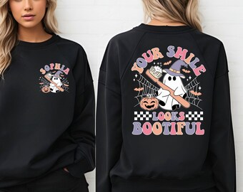 Sudadera "Tu sonrisa luce hermosa", camiseta dental personalizada de Halloween, camiseta de dentista de Halloween, camiseta de Halloween, camiseta de asistente dental