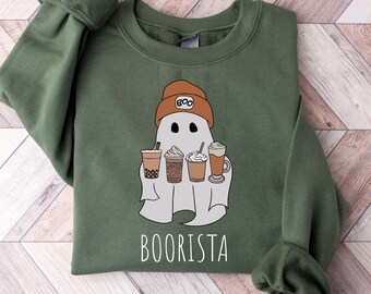 Boorista Ghost Shirt, Halloween Ghost T-Shirt, Halloween Coffee Lover Tee, Cute Ghost Tee, Gift For Women, Halloween Party Shirt, Boo Shirt