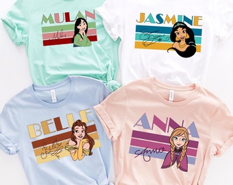 Disney Princesses Shirts, Princess Belle, Moana, Elsa, Anna,  Cinderella, Ariel, Tiana, Merida, Aurora, Jasmine, Pocahontas, Disney Trip Tee