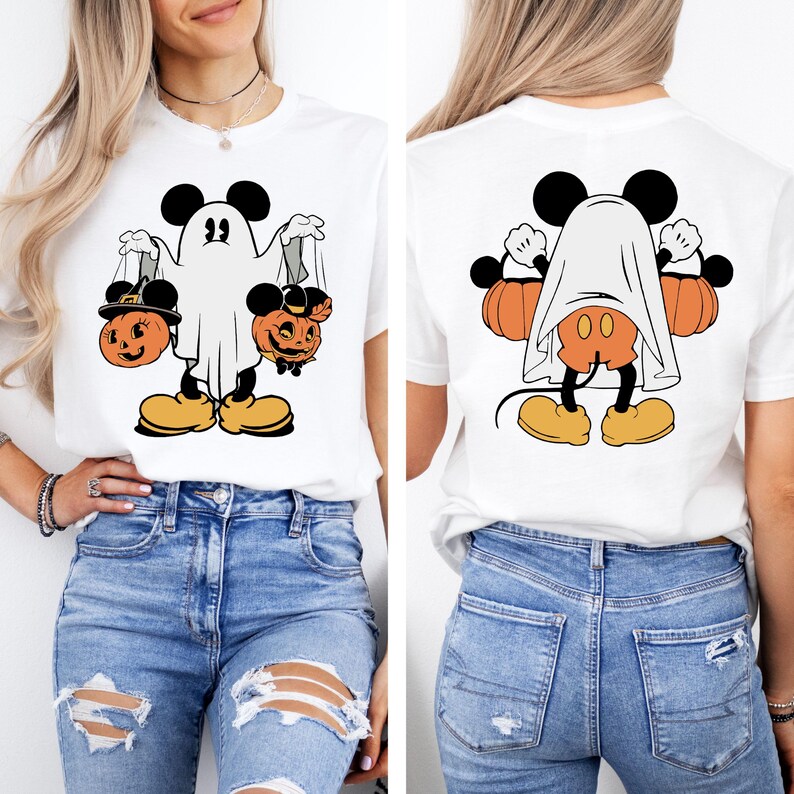 T-shirt Mickey Ghost, chemise Halloween Mickey, chemise Halloween Mickey dans le dos, cadeau voyage Halloween Disney, chemise citrouille d'automne, t-shirt fantôme image 5