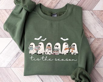Halloween Retro Ghosts Reading Books Shirt, Halloween Book Lover Sweatshirt, Ghost Reading Books Shirt, Teacher Librarian Halloween Gift