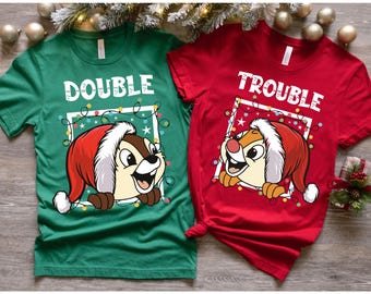 Chip & Dale Double Trouble Disney Christmas Shirt, Christmas Disney Family Vacation T-Shirt, Disney Couple Shirts, Disney Family Sweatshirt