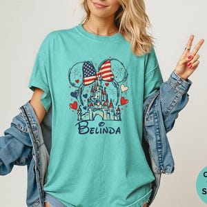 Comfort Colors® Custom Name Minnie 4th of July Shirt, Disney American Flag shirt, Magic Castle 4th of July shirt, USA 250th Anniversary Tee image 4