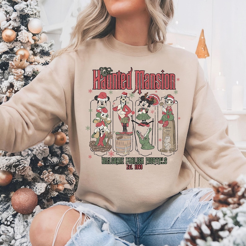 Retro Disney Haunted Mansion Christmas Shirt, Mickey and Friends Christmas Shirts, Mickeys Very Merry Xmas Shirt, Disney Christmas Party Tee image 1
