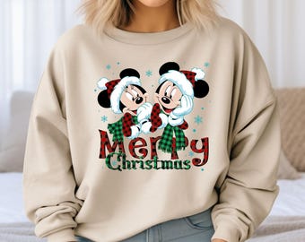 Camiseta navideña de Mickey y Minnie, camiseta navideña para parejas, camiseta navideña familiar, camiseta navideña para fiestas, suéter navideño de Disneyland