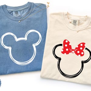 Comfort Colors® Disney Minnie And Mickey Sketch Shirts, Disney Family Trip Tee, Matching Family Shirts, Minnie And Mickey Head Sketch Shirt image 1
