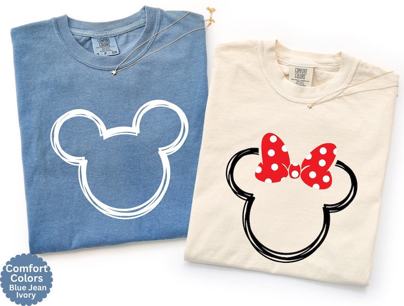 Comfort Colors® Disney Minnie And Mickey Sketch Shirts, Disney Family Trip Tee, Matching Family Shirts, Minnie And Mickey Head Sketch Shirt image 1