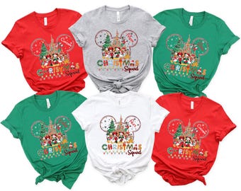 Camiseta navideña de Disney, camiseta navideña personalizada de Mickey, camiseta navideña de Disney a juego para toda la familia, camiseta navideña personalizada de Disney Squad