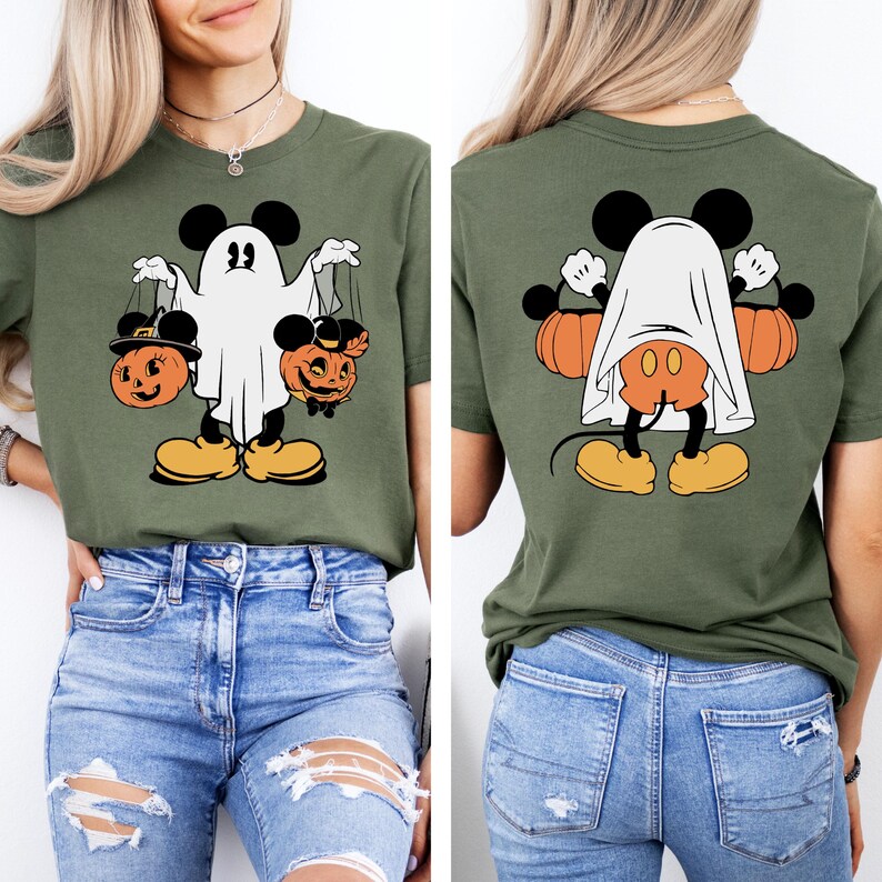 T-shirt Mickey Ghost, chemise Halloween Mickey, chemise Halloween Mickey dans le dos, cadeau voyage Halloween Disney, chemise citrouille d'automne, t-shirt fantôme image 4