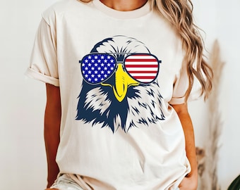 Camiseta del 4 de julio, Águila patriótica, Águila con gafas de sol, Camiseta con gráfico de EE. UU., Camiseta de la libertad, Camiseta del Día de los Caídos, Camiseta del Día de la Independencia