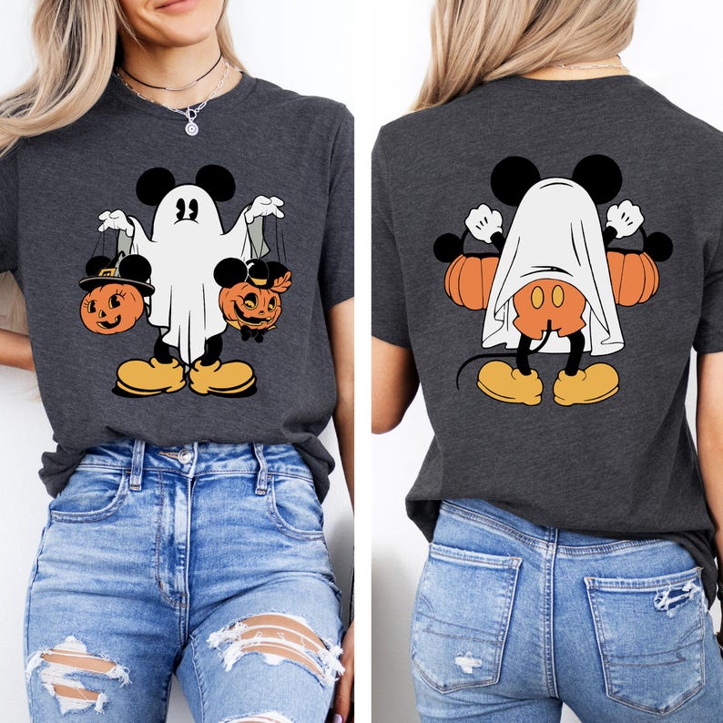 T-shirt Mickey Ghost, chemise Halloween Mickey, chemise Halloween Mickey dans le dos, cadeau voyage Halloween Disney, chemise citrouille d'automne, t-shirt fantôme image 2
