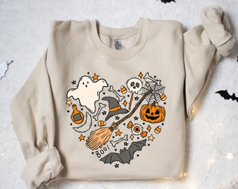Halloween Boo Sweatshirt, Halloween Hearth Shirt, Gift For Halloween Moms, Halloween Family Matching T-Shirt, Halloween Ghost Party T-Shirt