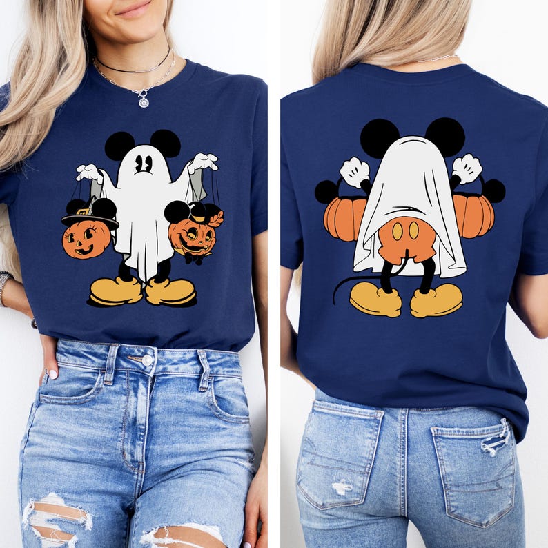 T-shirt Mickey Ghost, chemise Halloween Mickey, chemise Halloween Mickey dans le dos, cadeau voyage Halloween Disney, chemise citrouille d'automne, t-shirt fantôme image 6
