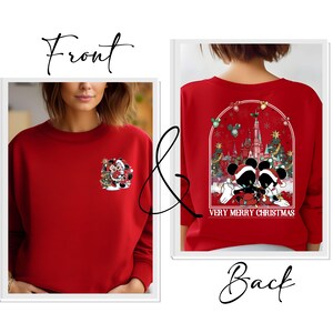 Two-Sided Mickey Minnie Christmas Shirt, Mickey's Very Merry Christmas Party Shirt, Disney Couple Christmas Sweater, Disneyland Castle Tee image 4