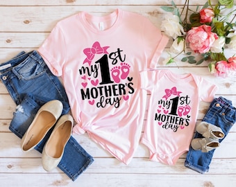 My 1st Mother's Day T-Shirt, First Mothers Day Shirt, Matching Mom Baby Shirt, Mothers Day Gift, New Mom Mothers Day Gift, Baby Bodysuit