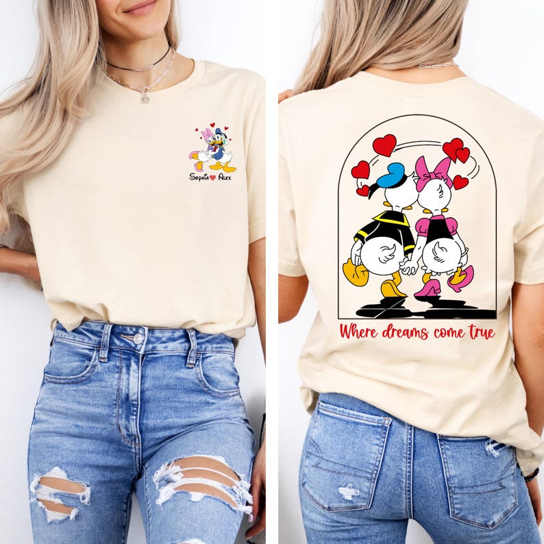 Daisy And Donald Sweatshirt, Disney Valentines Day Sweatshirt, Custom Name Disney Lover Sweatshirt, Donald Daisy Love Shirt, Disney Trip Tee image 2