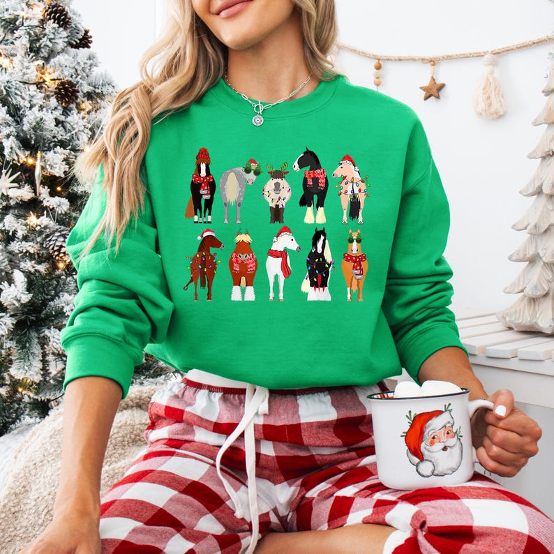 Horse Christmas Sweatshirt, Horse Lover Animal Christmas Shirt, Christmas Farm Animals T-Shirt, Christmas Horse Shirt, Gift For Horse Lover zdjęcie 6