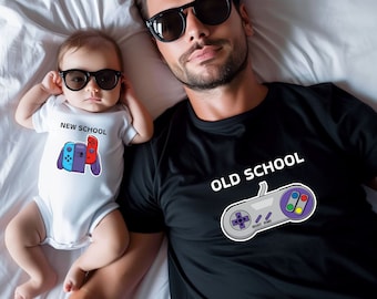 Old School New School Gaming T-Shirt, Matching Father and Son Shirt, Personalized Game Shirt, Dad and Baby Outfit, New Dad Gift, Fathers Day
