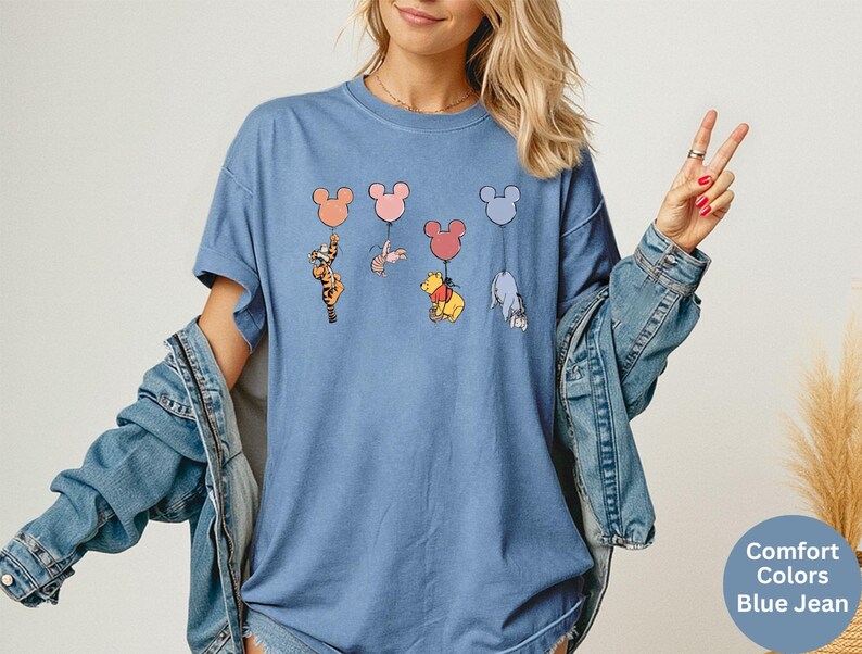 Comfort Colors® Disney Winnie The Pooh and Friends Shirt, Pooh Mickey Balloons Shirt, Disney Pooh T-Shirt, Disneyworld Family Trip Shirt image 4