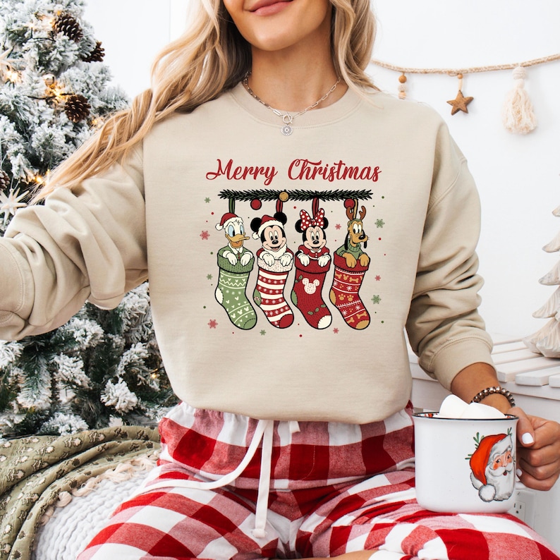 Disney Christmas Socks Shirt, Mickey Merry Christmas Sweatshirt, Mickey and Friends Christmas Shirt, Disney Group Christmas Sock Shirt bild 1