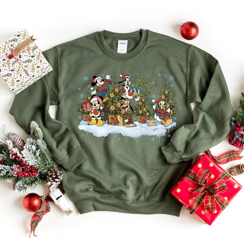 Vintage Disney Christmas Tree Shirt, Mickey And Friends Christmas Sweatshirt, Disneyland Christmas Shirt, Disney Matching Christmas T-Shirt image 4