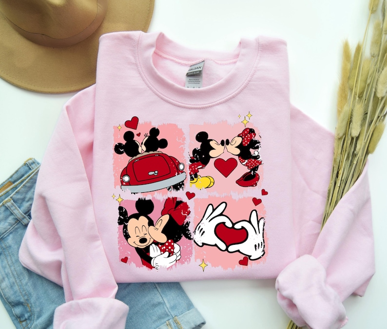 Mickey and Minnie Valentine Sweatshirt, Mickey Minnie Mouse Shirt, Disneyland Valentine's Day Couple Matching Trip Shirt, Mickey Heart Shirt image 1