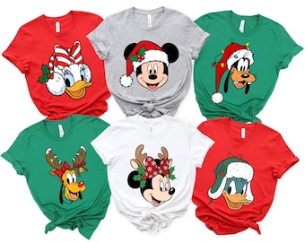 Camiseta navideña personalizada de Disney con todos los personajes, camisetas navideñas familiares de Disney, sudadera navideña grupal, camiseta navideña de Mickey y sus amigos