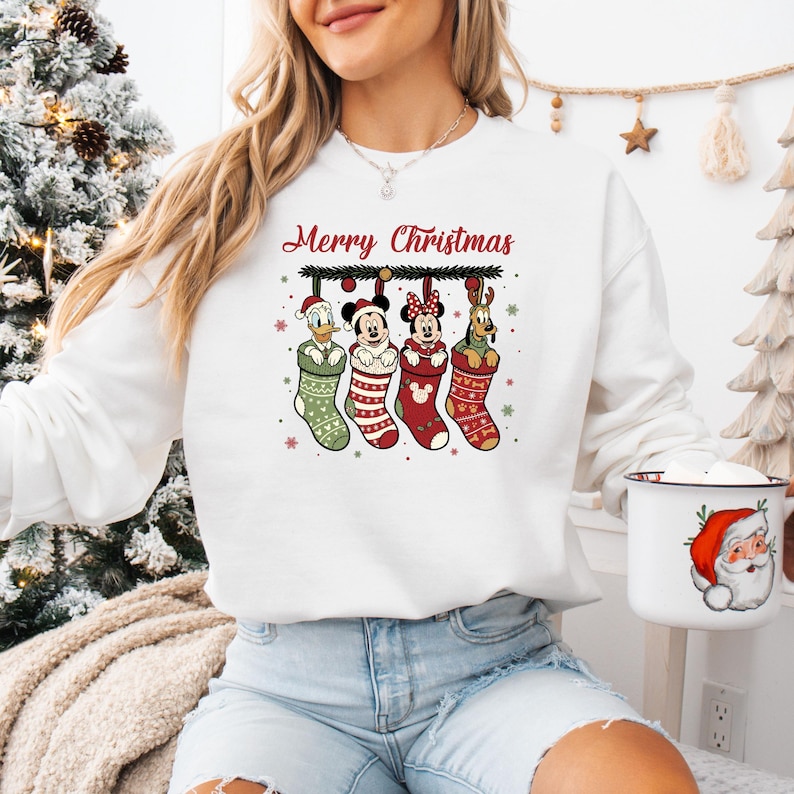 Disney Christmas Socks Shirt, Mickey Merry Christmas Sweatshirt, Mickey and Friends Christmas Shirt, Disney Group Christmas Sock Shirt bild 2