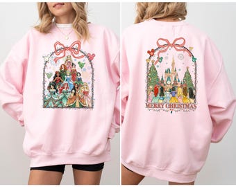 Camisetas navideñas de princesas Disney, sudadera navideña con castillo mágico, regalos de Navidad de Disneyland, camiseta de fiesta navideña de princesas Disney