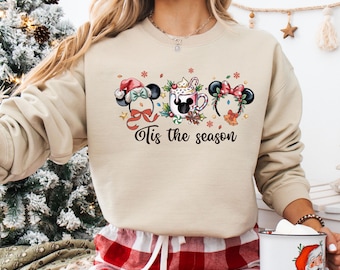 Camiseta navideña "Tis The Season" de Disney, camiseta navideña de Mickey y Minnie, sudadera navideña familiar de Disney, camiseta navideña de Disneyworld