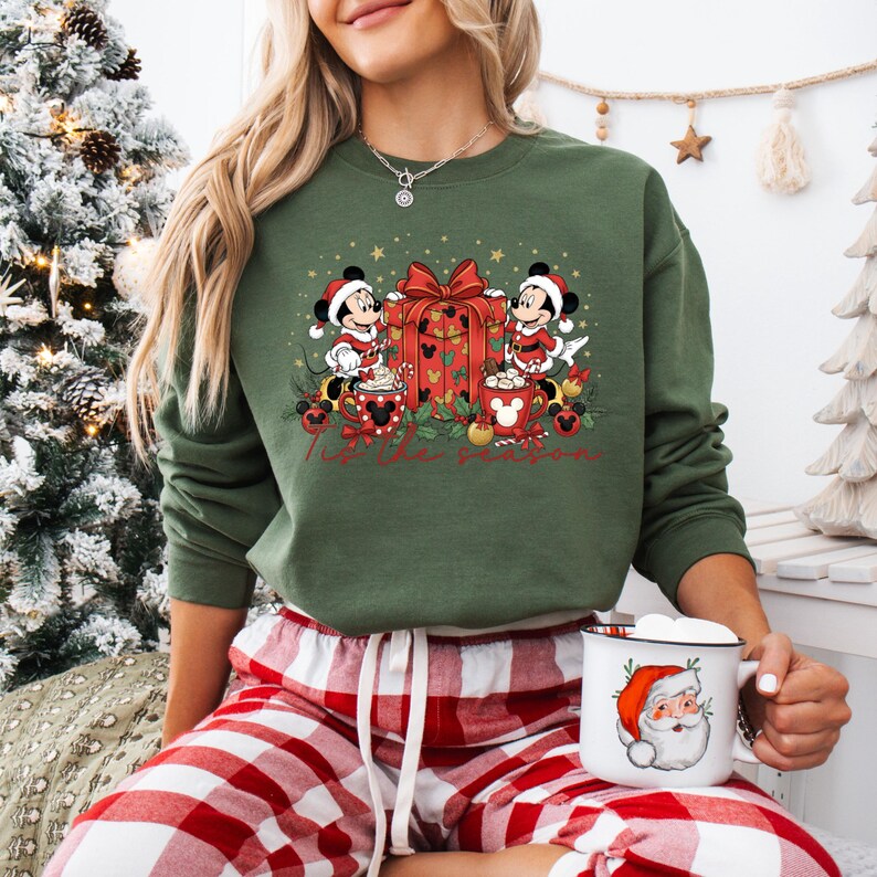 Retro Mickey and Minnie Christmas Shirt, Tis the season Mickey And Minnie Christmas Party Sweatshirt, Disneyland Couple Vacation T-Shirt image 2
