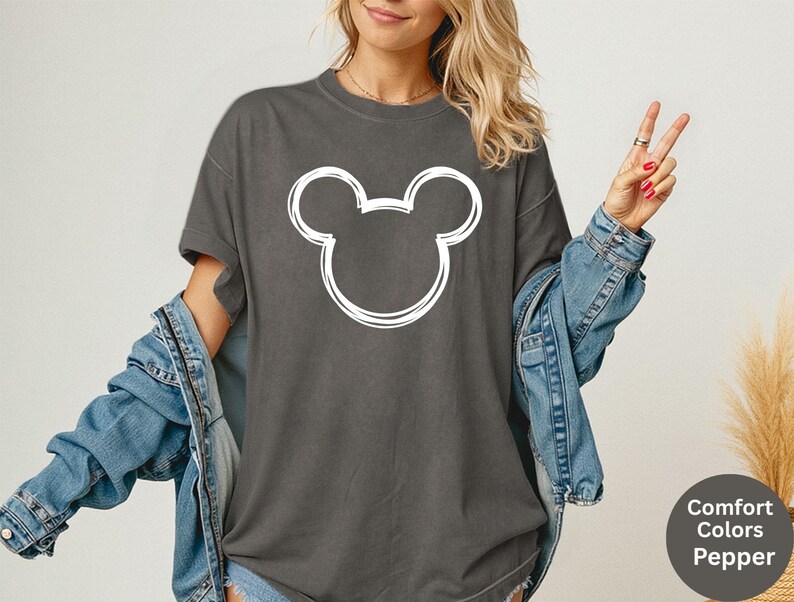 Comfort Colors® Disney Minnie And Mickey Sketch Shirts, Disney Family Trip Tee, Matching Family Shirts, Minnie And Mickey Head Sketch Shirt image 6