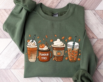 Fall Coffee Sweatshirt, Cute Coffee Latte Shirt, Halloween Shirt, Halloween Gift, Fall Sweatshirt, Pumpkin Shirt, Halloween Drinks Shirt