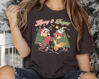 Merry And Bright Shirt, Chip And Dale Christmas Shirt, Christmas Tree Shirt, Disney Chip Dale Shirt, Disney Christmas Shirt, Christmas Gift