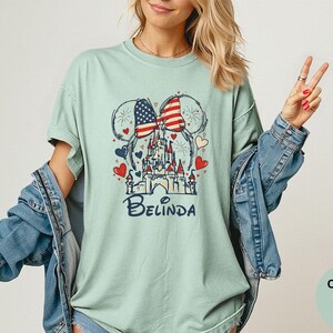 Comfort Colors® Custom Name Minnie 4th of July Shirt, Disney American Flag shirt, Magic Castle 4th of July shirt, USA 250th Anniversary Tee image 8