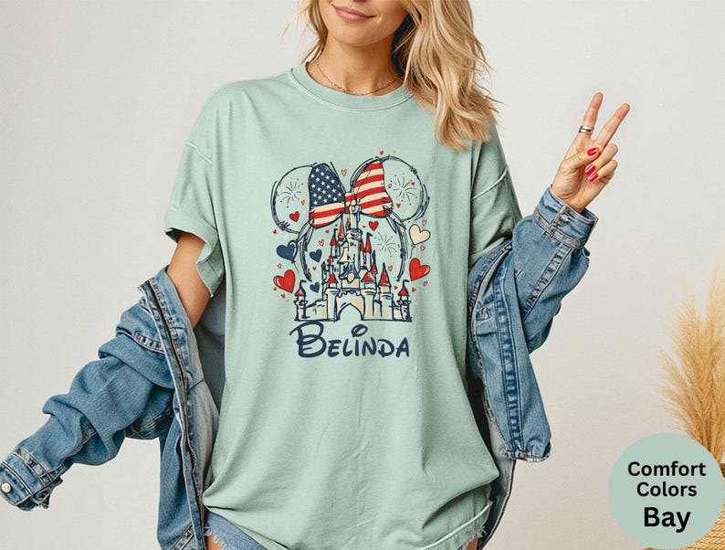 Comfort Colors® Custom Name Minnie 4th of July Shirt, Disney American Flag shirt, Magic Castle 4th of July shirt, USA 250th Anniversary Tee image 8