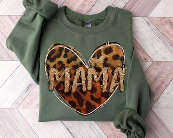Camiseta con corazón de leopardo para mamá, sudadera con corazón de leopardo, regalo para el Día de la Madre, camiseta para el Día de la Madre, camiseta con corazón de mamá, camiseta de leopardo para mujer