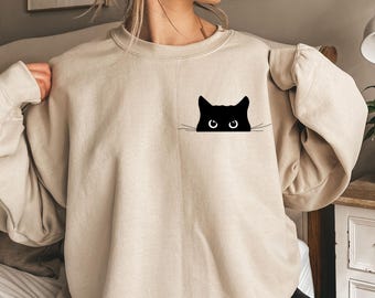 Cat Sweatshirt, Cute Cat Hoodie, Cat T-Shirt, Gift for Cats Lover, Cat Mom Sweater, Black Cat Shirt, Cat Lover Shirt, Animal Lover Shirt