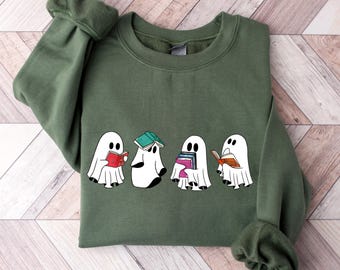 Ghosts Reading Books Shirt, Books Lover Ghost Gift, Halloween Book Lover Shirt, Halloween School T-Shirt, Fall Sweatshirt, Halloween Boo Tee