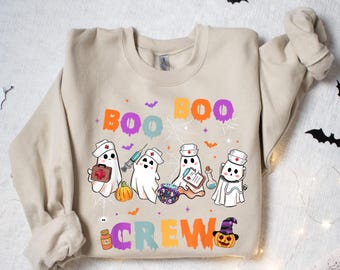 Halloween Nurse Sweatshirt, Boo Boo Crew Shirt, Nurse Gift For Women, Halloween Nursing Shirt,  Nursing Student T-Shirt, Ghost Nurse Shirt
