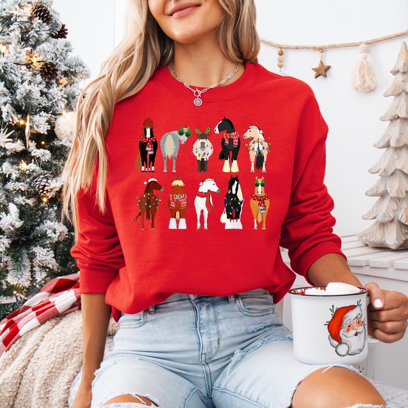 Horse Christmas Sweatshirt, Horse Lover Animal Christmas Shirt, Christmas Farm Animals T-Shirt, Christmas Horse Shirt, Gift For Horse Lover zdjęcie 2