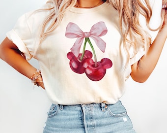Cherry Coquette Bow Shirt, Minnie Mouse Coquette Shirt, Disneyland Coquette Shirt, Cherry Valentine Shirt, Happy Valentine’s Day Shirt