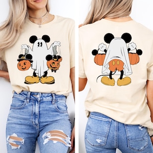T-shirt Mickey Ghost, chemise Halloween Mickey, chemise Halloween Mickey dans le dos, cadeau voyage Halloween Disney, chemise citrouille d'automne, t-shirt fantôme image 1